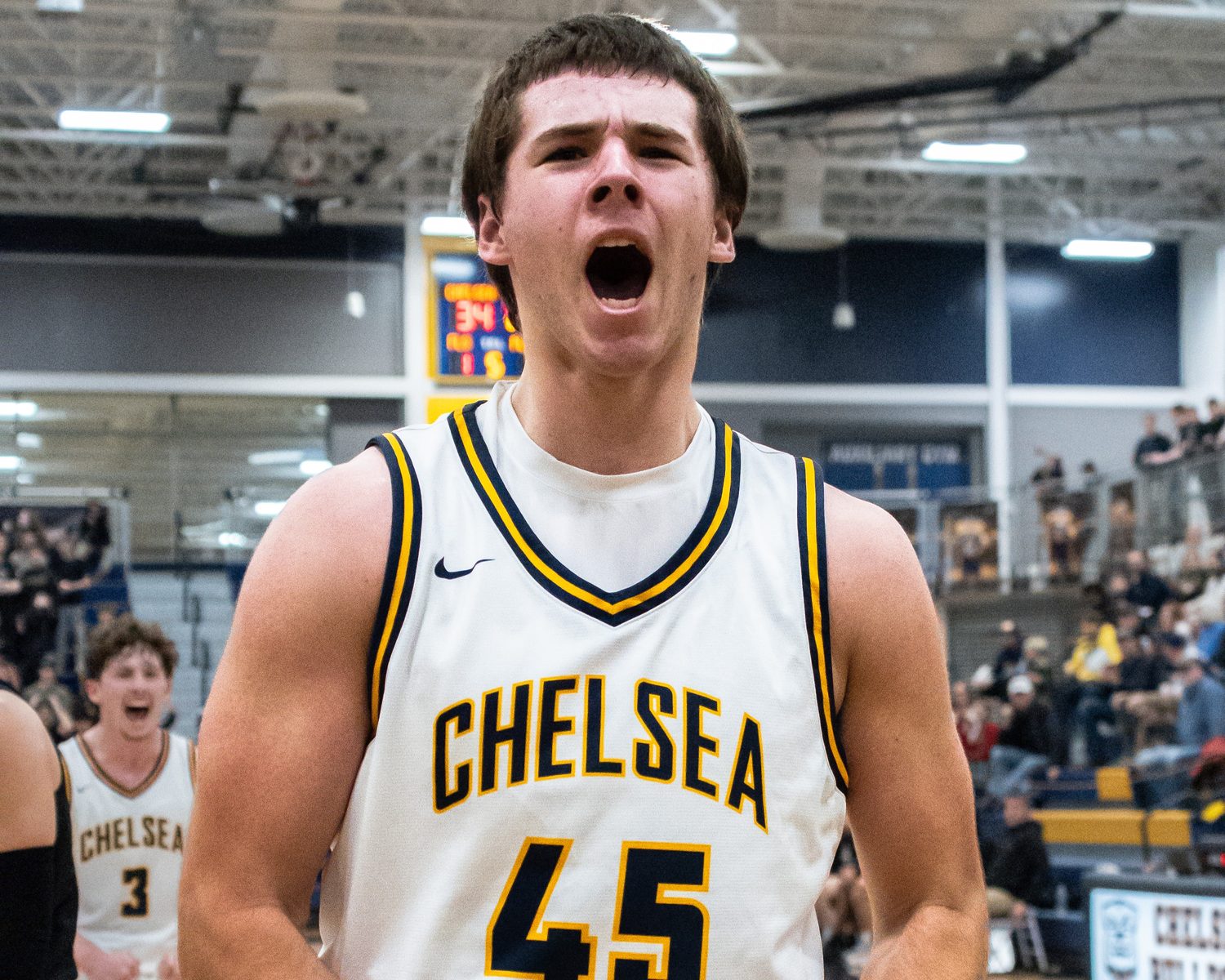 Basketball player celebrating on the court